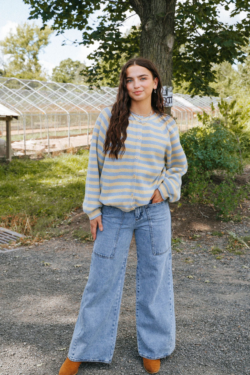 Stars Hollow Stripe Cardigan Sweater- Butter Yellow/ Blue