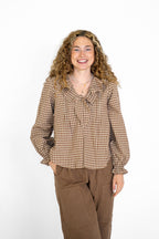 Hazelwood Plaid Tie-Neck Blouse