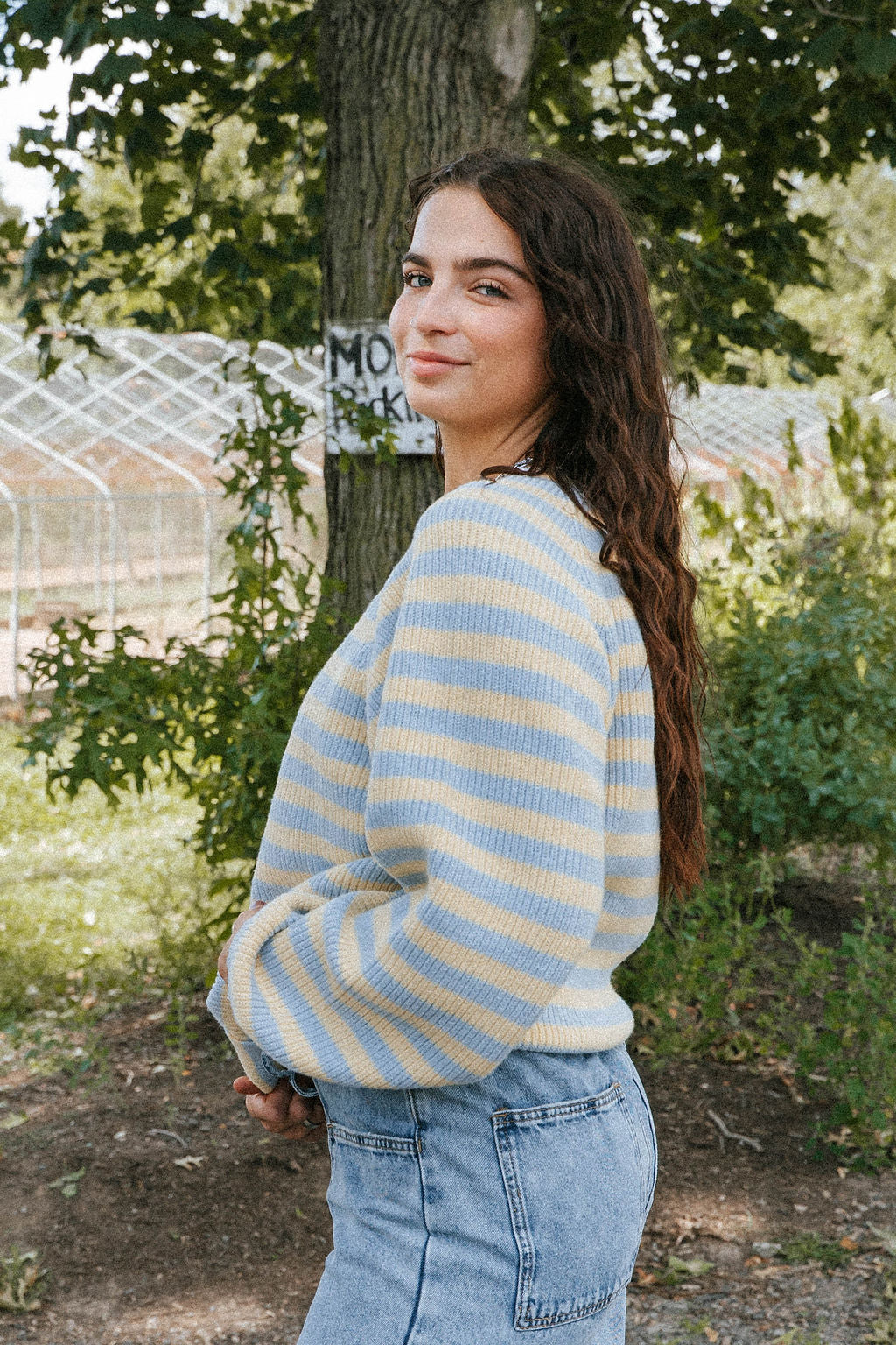Stars Hollow Stripe Cardigan Sweater- Butter Yellow/ Blue