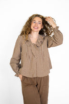 Hazelwood Plaid Tie-Neck Blouse