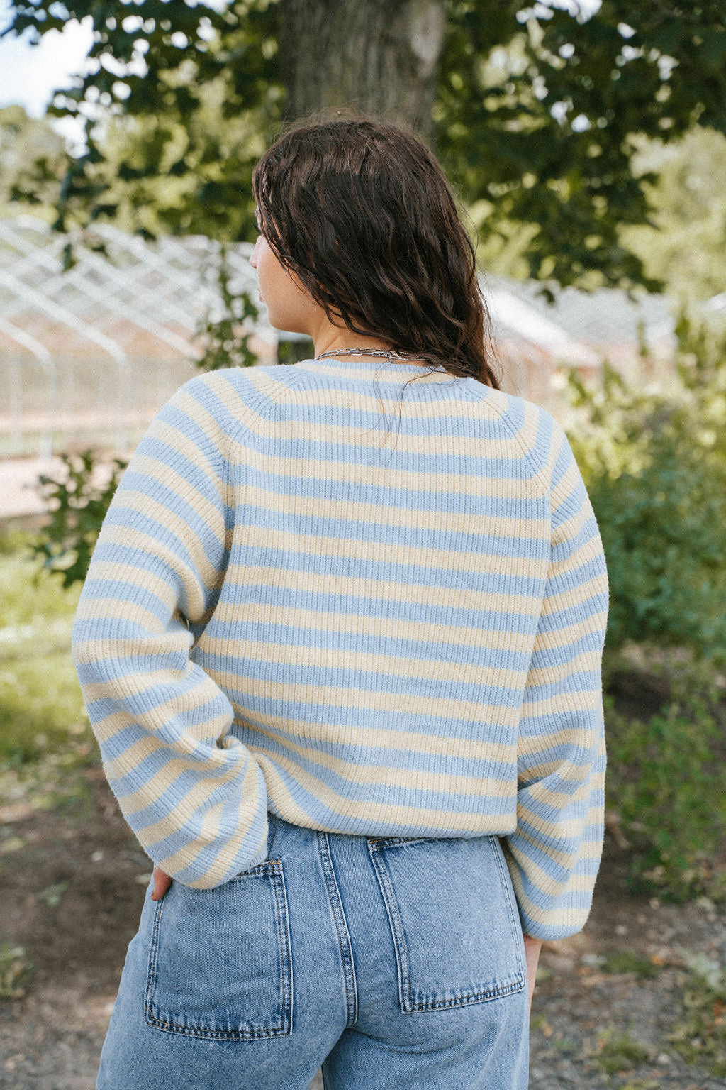 Stars Hollow Stripe Cardigan Sweater- Butter Yellow/ Blue