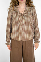 Hazelwood Plaid Tie-Neck Blouse
