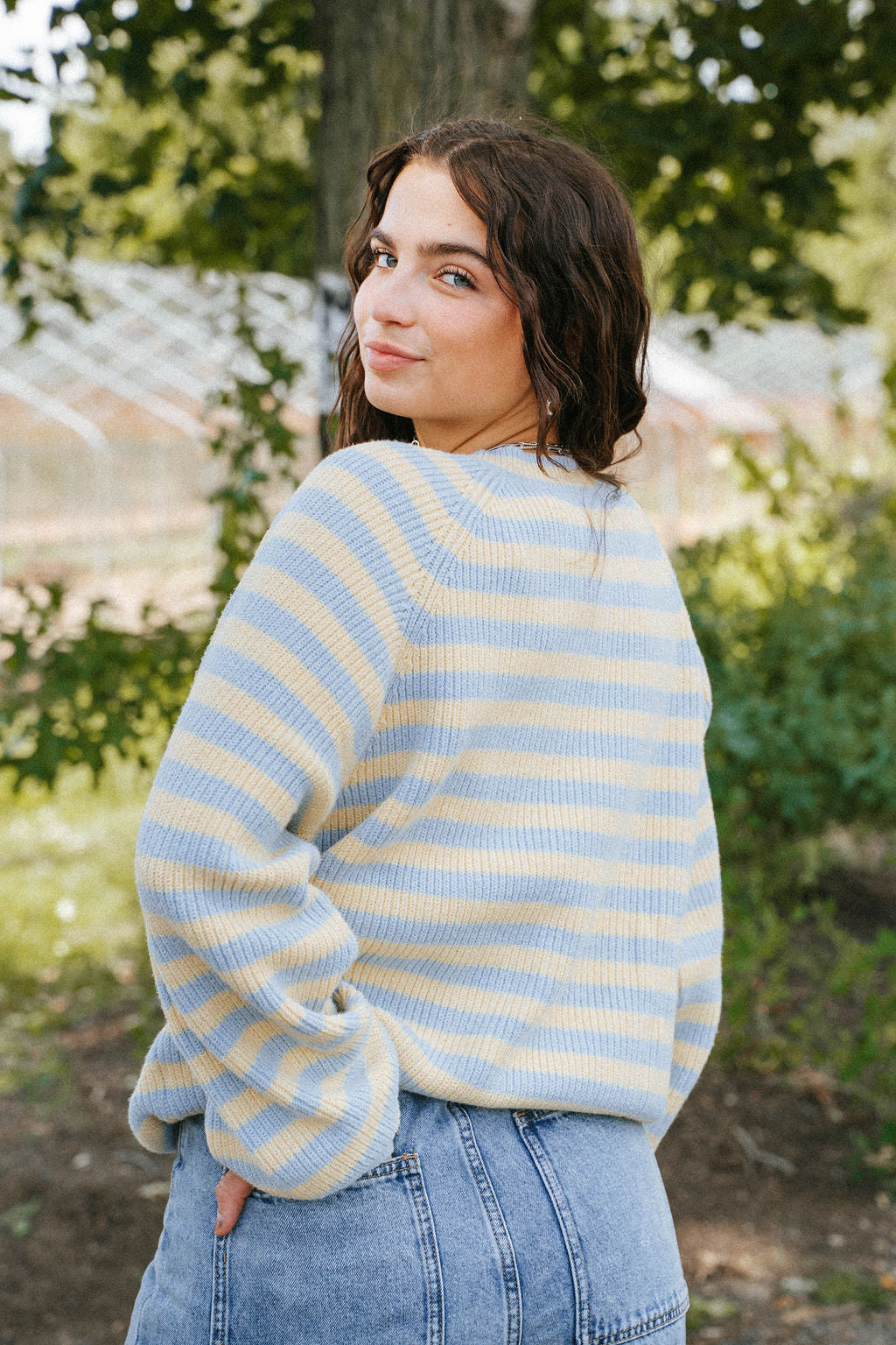 Stars Hollow Stripe Cardigan Sweater- Butter Yellow/ Blue