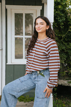 Stars Hollow Stripe Cardigan Sweater-Burgundy/Blue