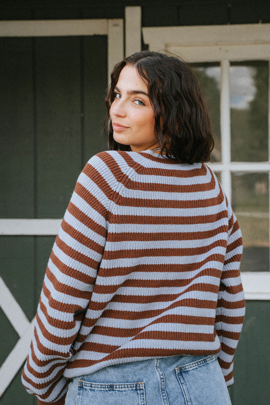 Stars Hollow Stripe Cardigan Sweater-Burgundy/Blue