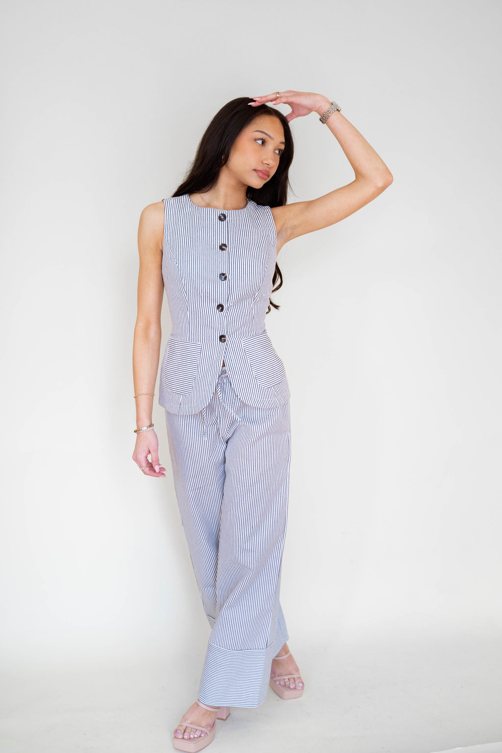 Drawstring Stripe Pants Wide Leg