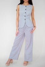 Drawstring Stripe Pants Wide Leg