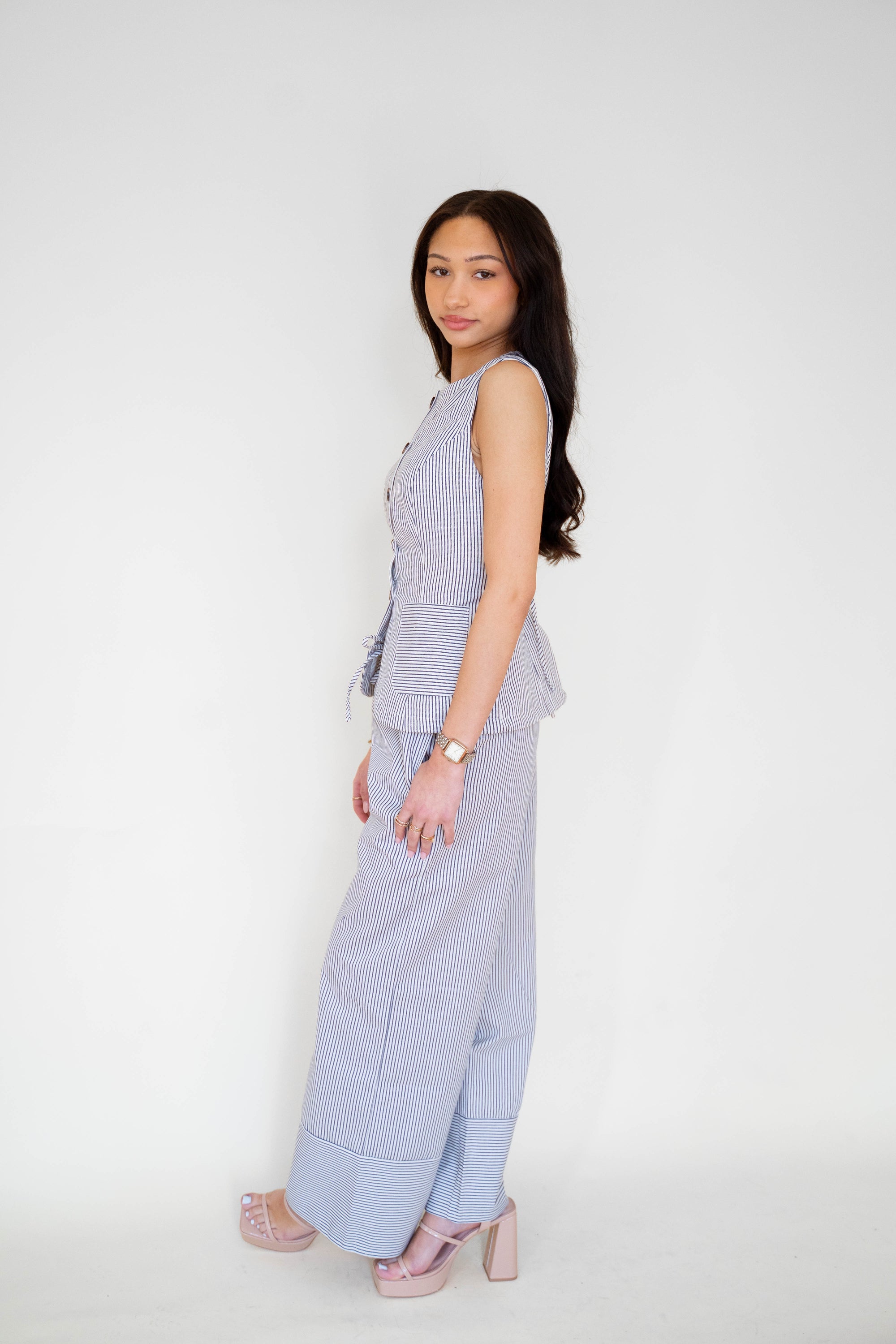 Stripe Button 100% Cotton Vest