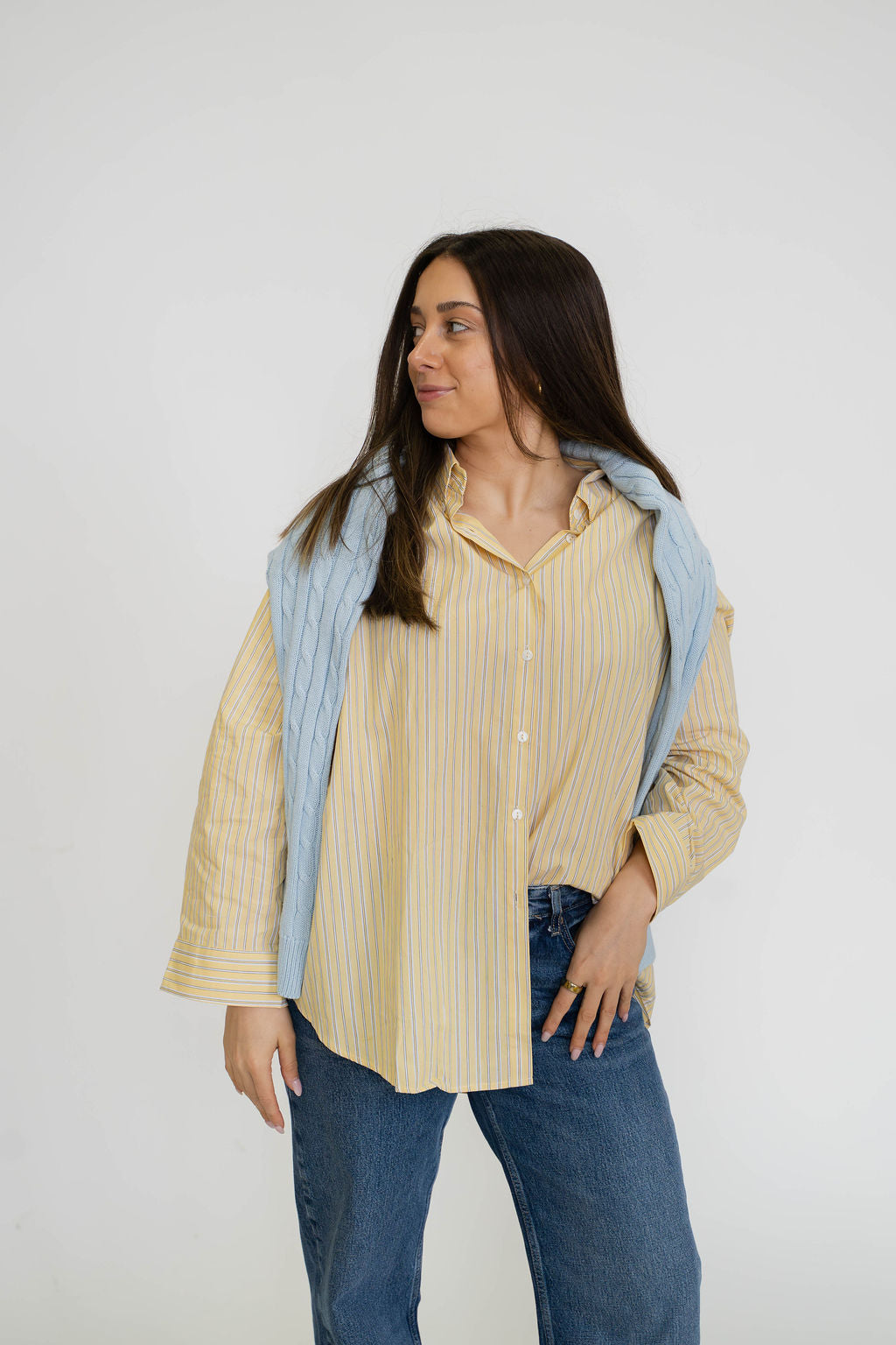 Coco Classic Button Up- Butter Stripe
