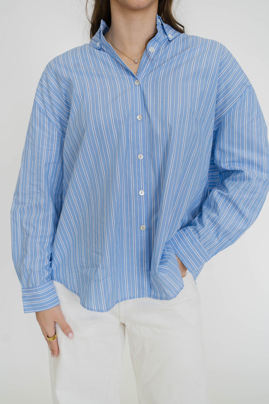 Coco Classic Button Up- Sky Stripe