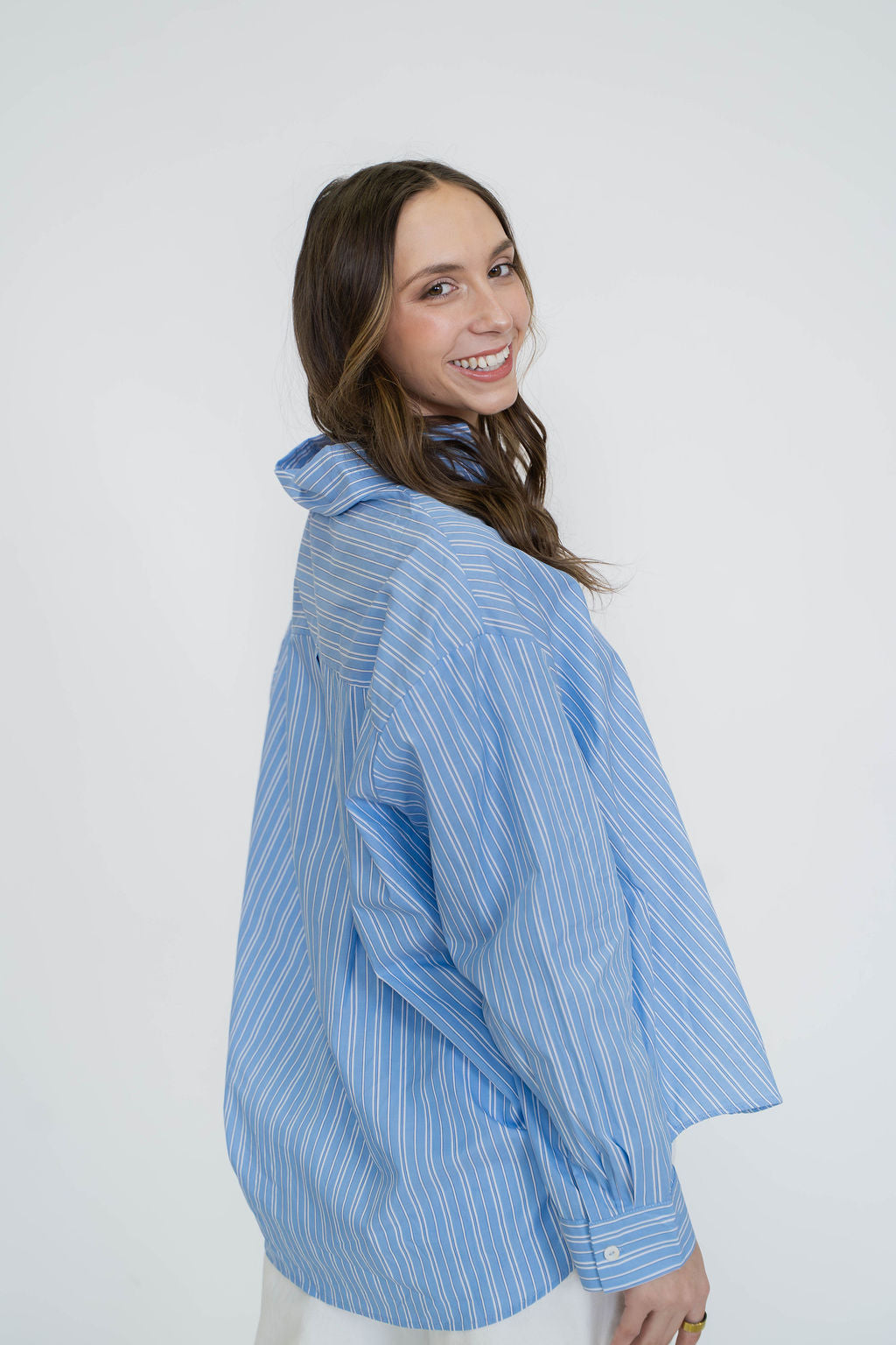 Coco Classic Button Up- Sky Stripe