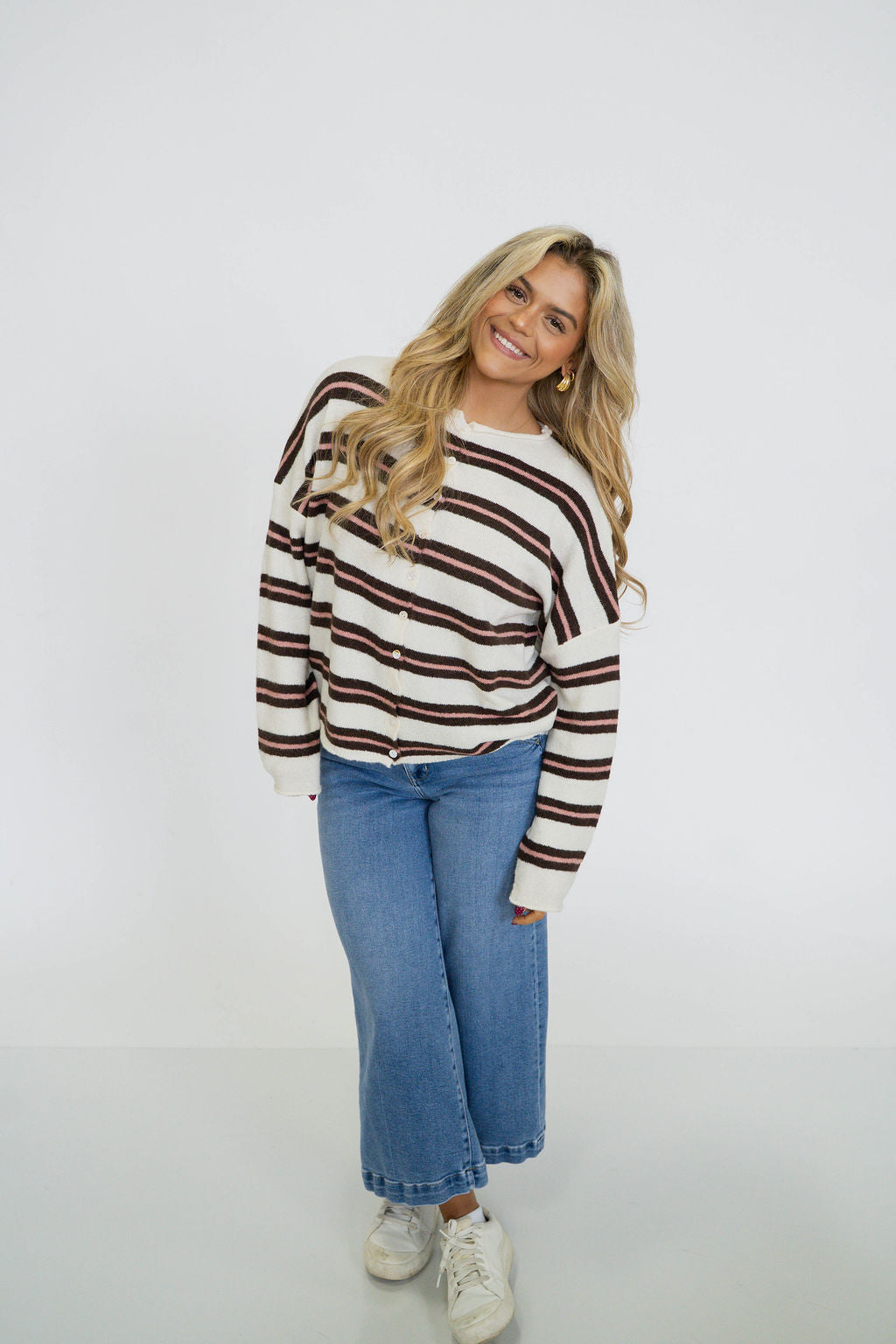 Coastal Stripe Cardigan- Cocoa Stripe