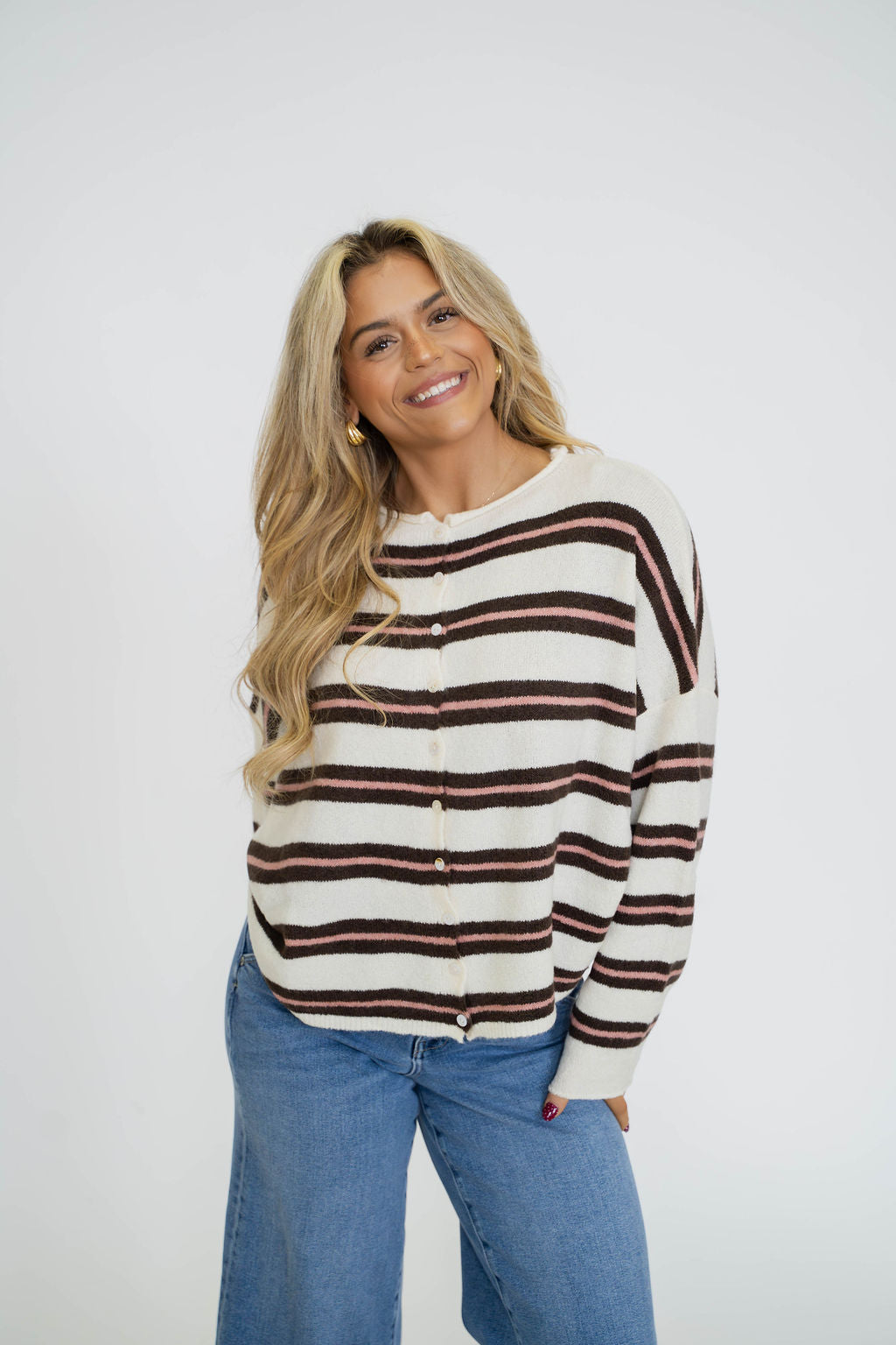 Coastal Stripe Cardigan- Cocoa Stripe
