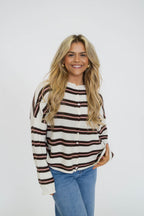 Coastal Stripe Cardigan- Cocoa Stripe