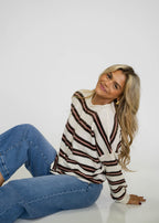 Coastal Stripe Cardigan- Cocoa Stripe