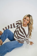 Coastal Stripe Cardigan- Cocoa Stripe
