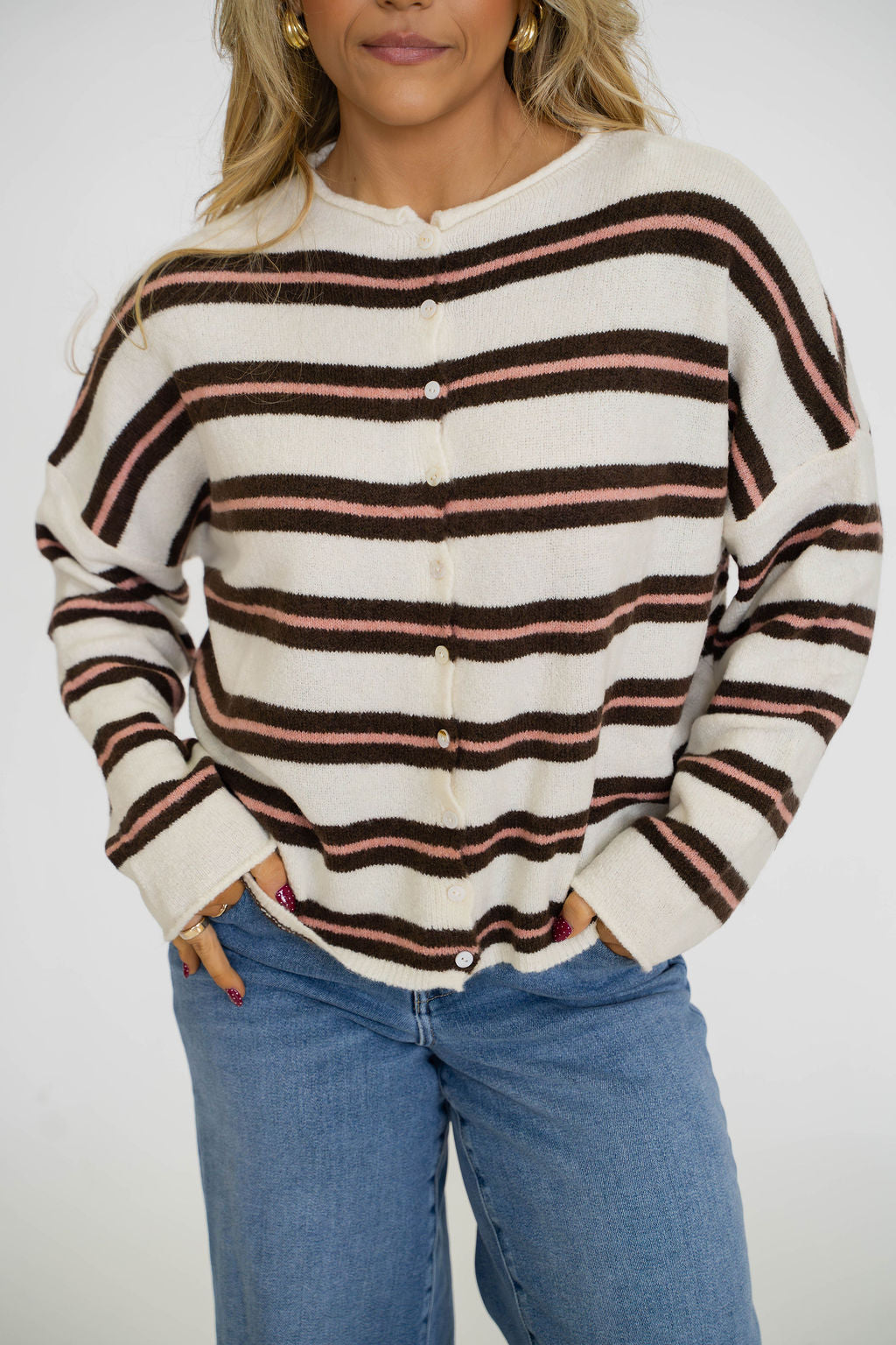 Coastal Stripe Cardigan- Cocoa Stripe