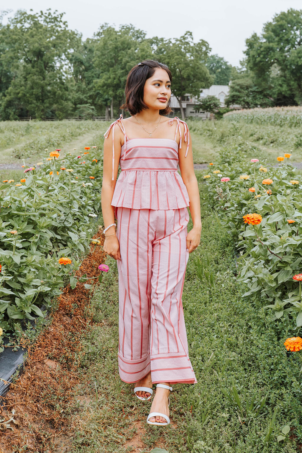 Mallory Pink Stripe Elastic Waist Pants