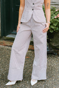 Drawstring Stripe Pants Wide Leg- Chocolate Brown