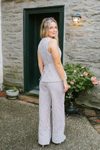 Drawstring Stripe Pants Wide Leg- Chocolate Brown