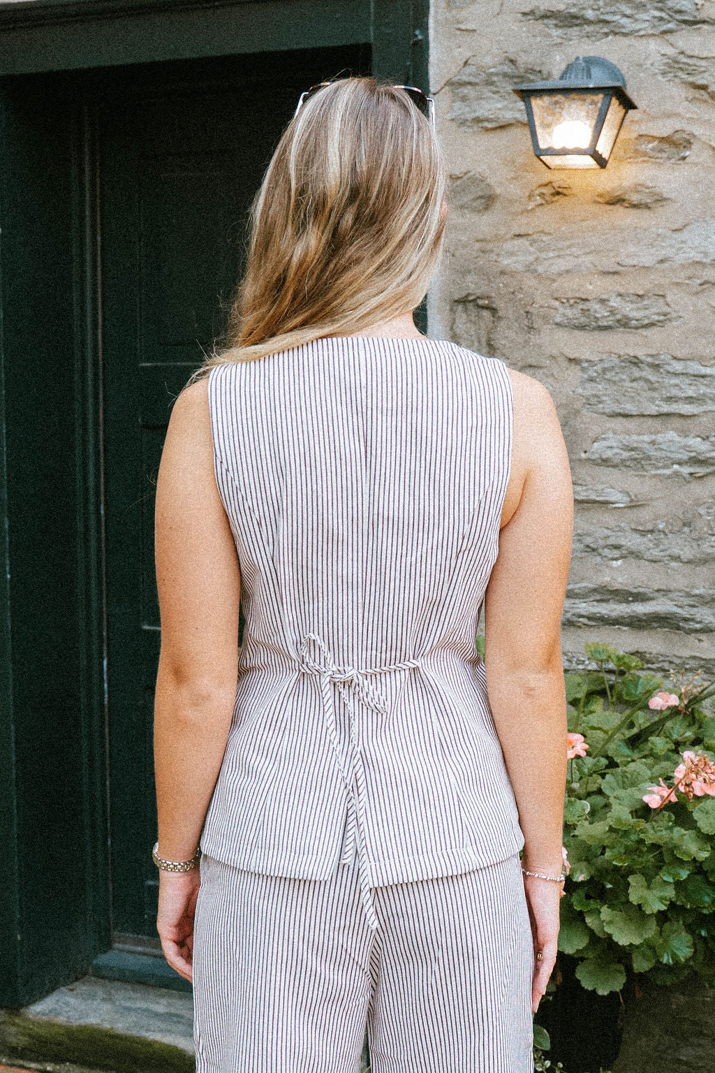 Stripe Button 100% Cotton Vest- Chocolate Brown
