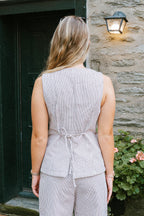 Stripe Button 100% Cotton Vest- Chocolate Brown