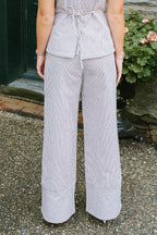 Drawstring Stripe Pants Wide Leg- Chocolate Brown
