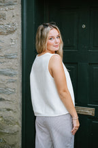 Cream Knit Tie-Front Sleeveless Vest Top
