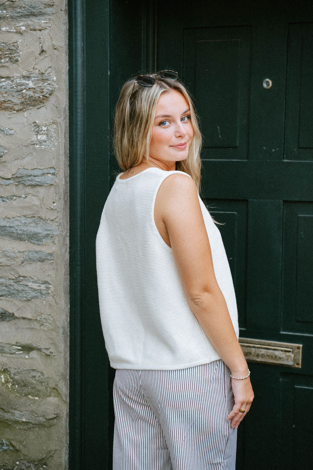 Cream Knit Tie-Front Sleeveless Vest Top