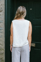 Cream Knit Tie-Front Sleeveless Vest Top
