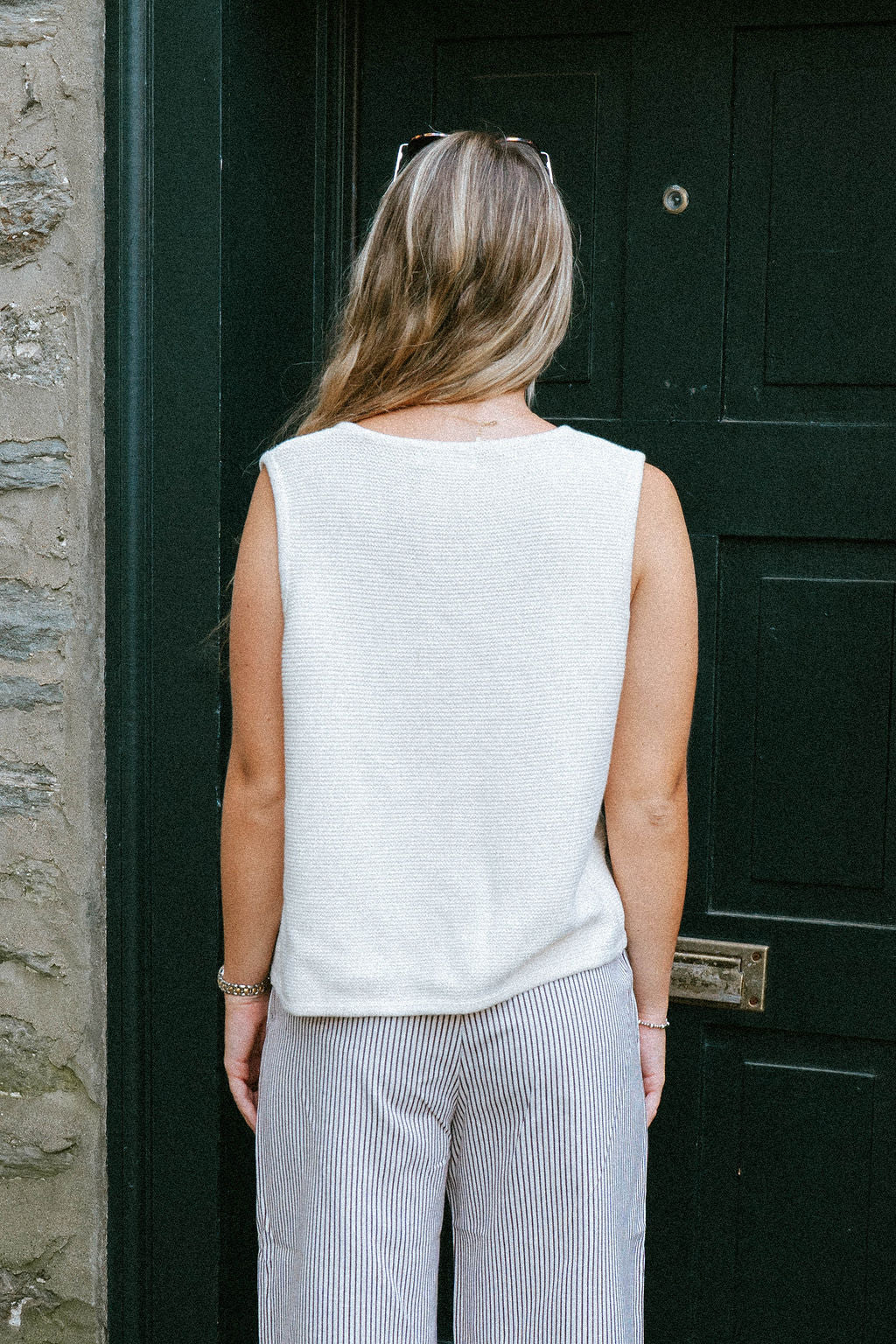 Cream Knit Tie-Front Sleeveless Vest Top