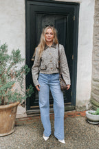 Leopard Print Cropped Jacket with Faux Leather Collar