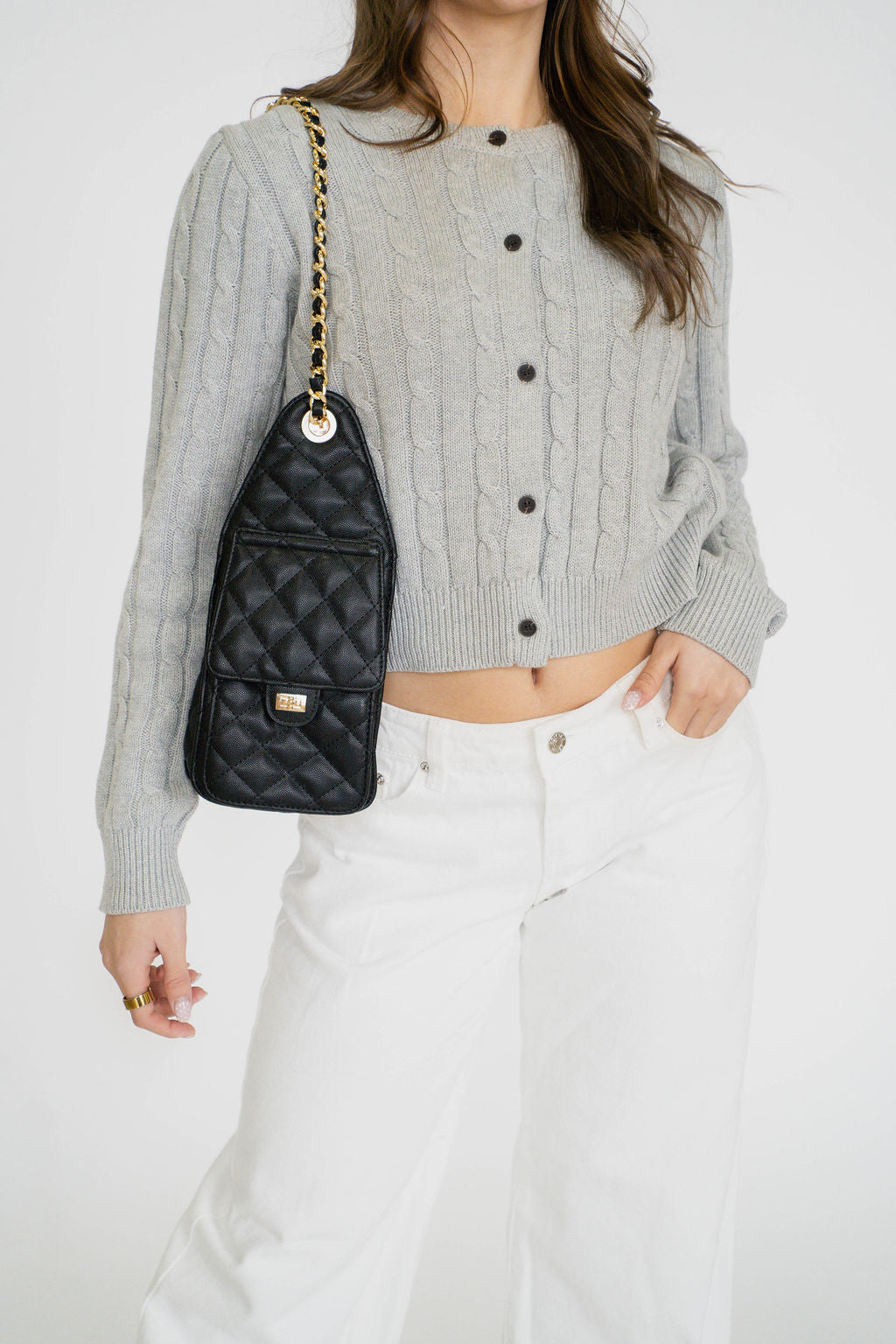 Newport Quilted Shoulder Bag- Black