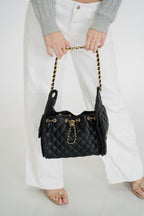 Newport Quilted Shoulder Bag- Black