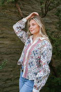 Boho Floral Print Button-Down Blouse