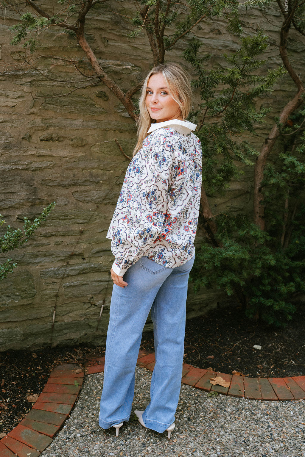 Boho Floral Print Button-Down Blouse