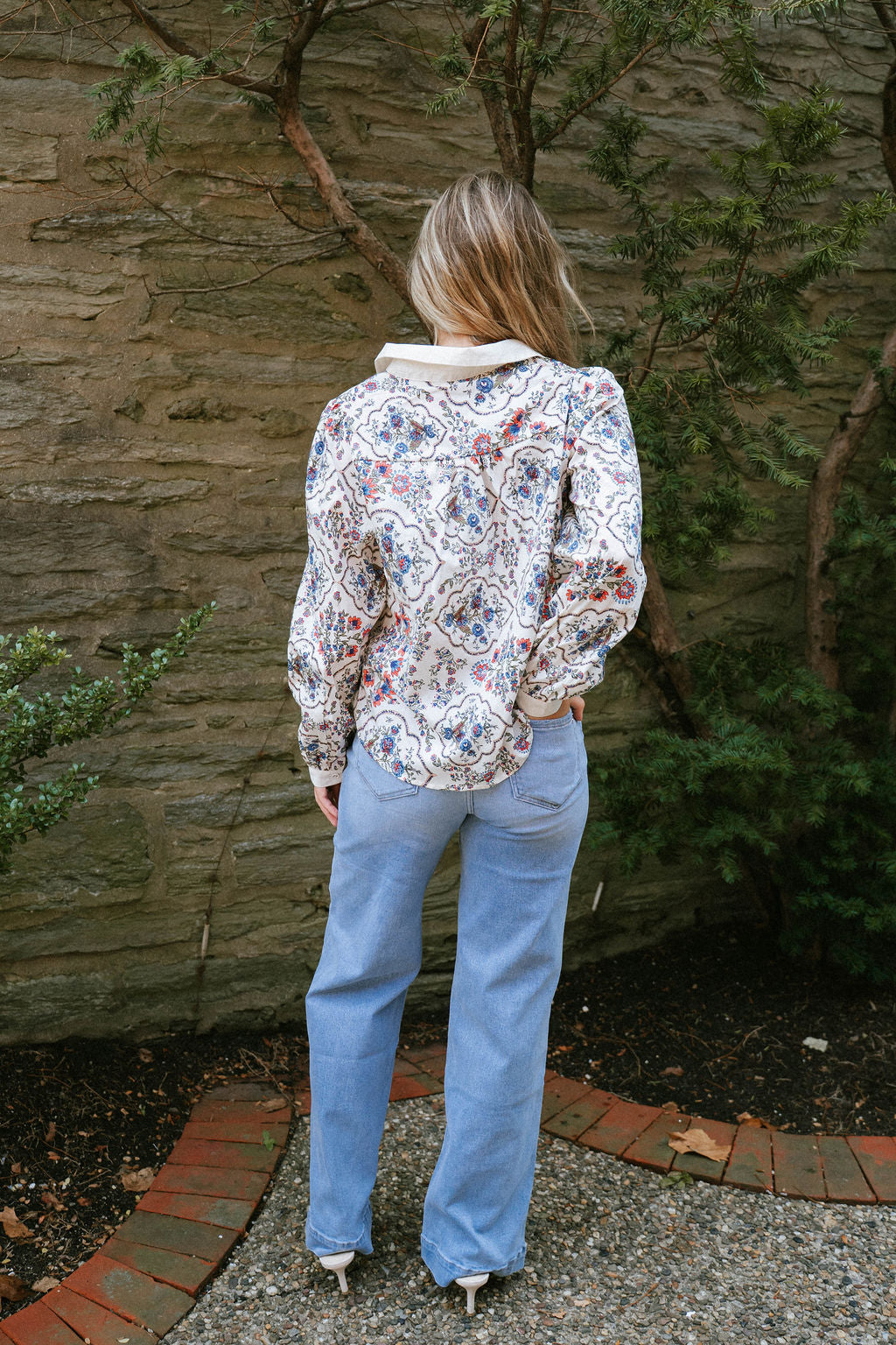 Boho Floral Print Button-Down Blouse