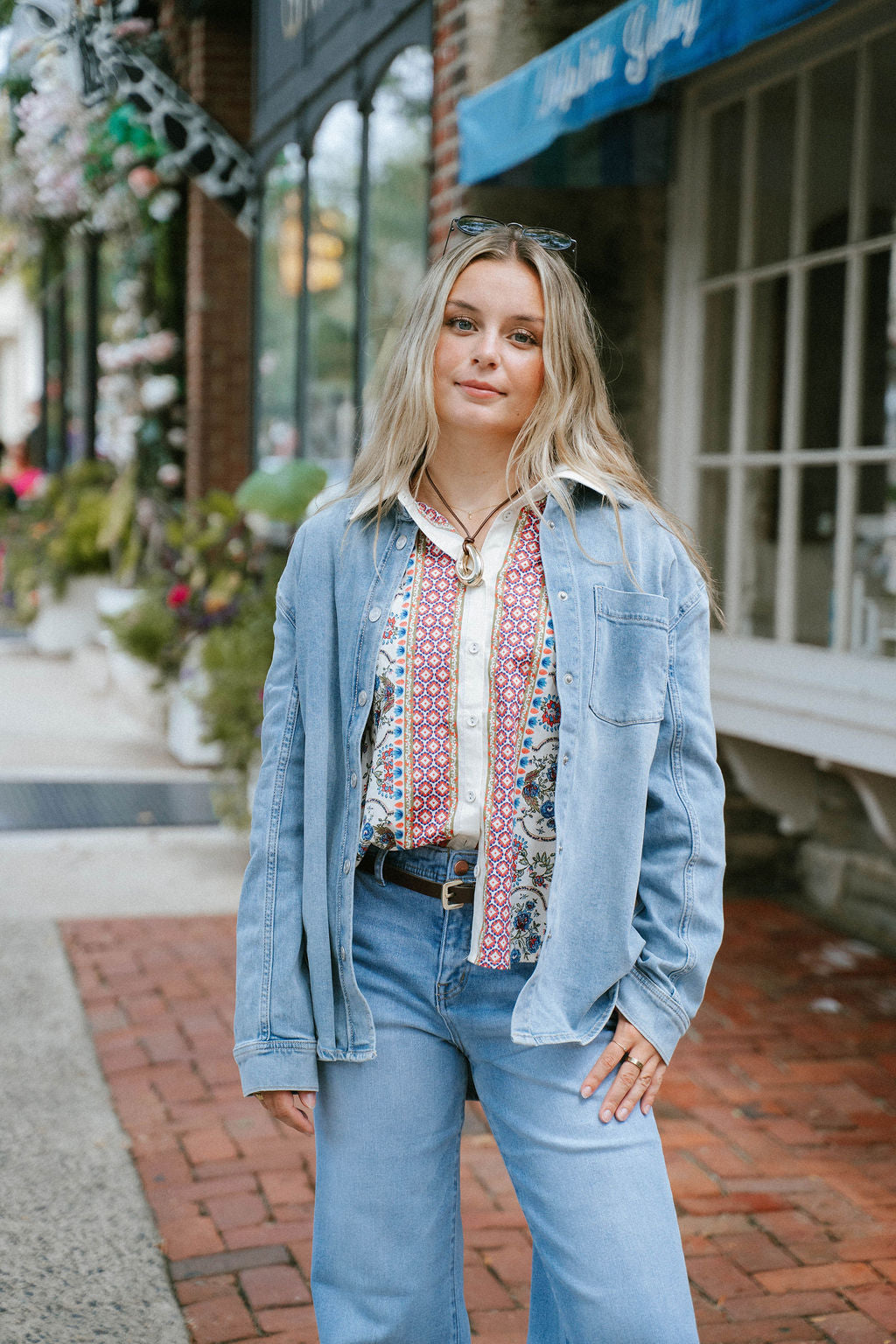 Boho Floral Print Button-Down Blouse