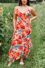 Orange Multi Color Floral Ruffle Dress