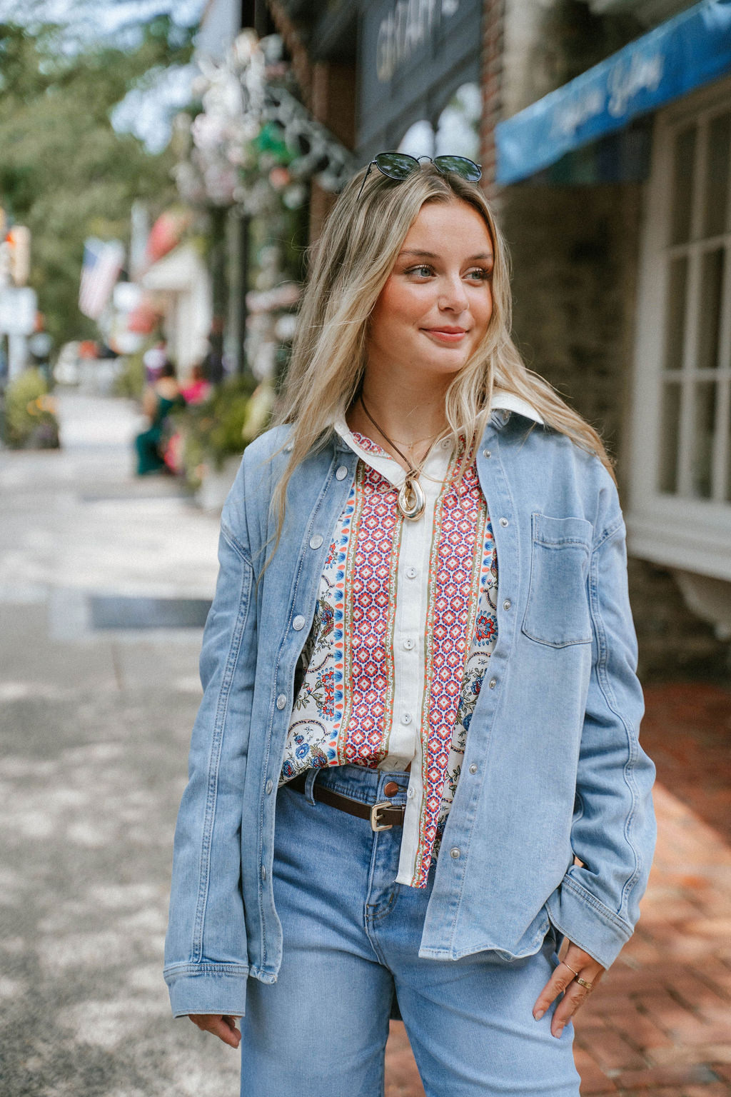 Boho Floral Print Button-Down Blouse