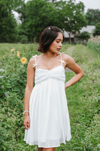 White Bow Detail Strap Mini Dress