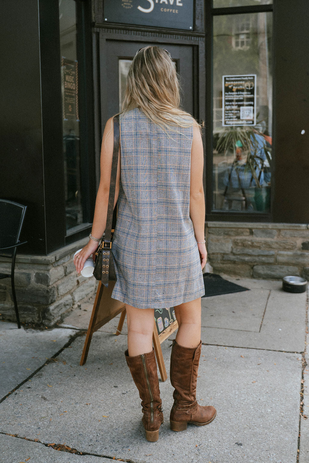 Plaid Sleeveless Gold Button Shift Dress