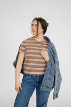 Drift Stripe Tee- Brown/ Cream