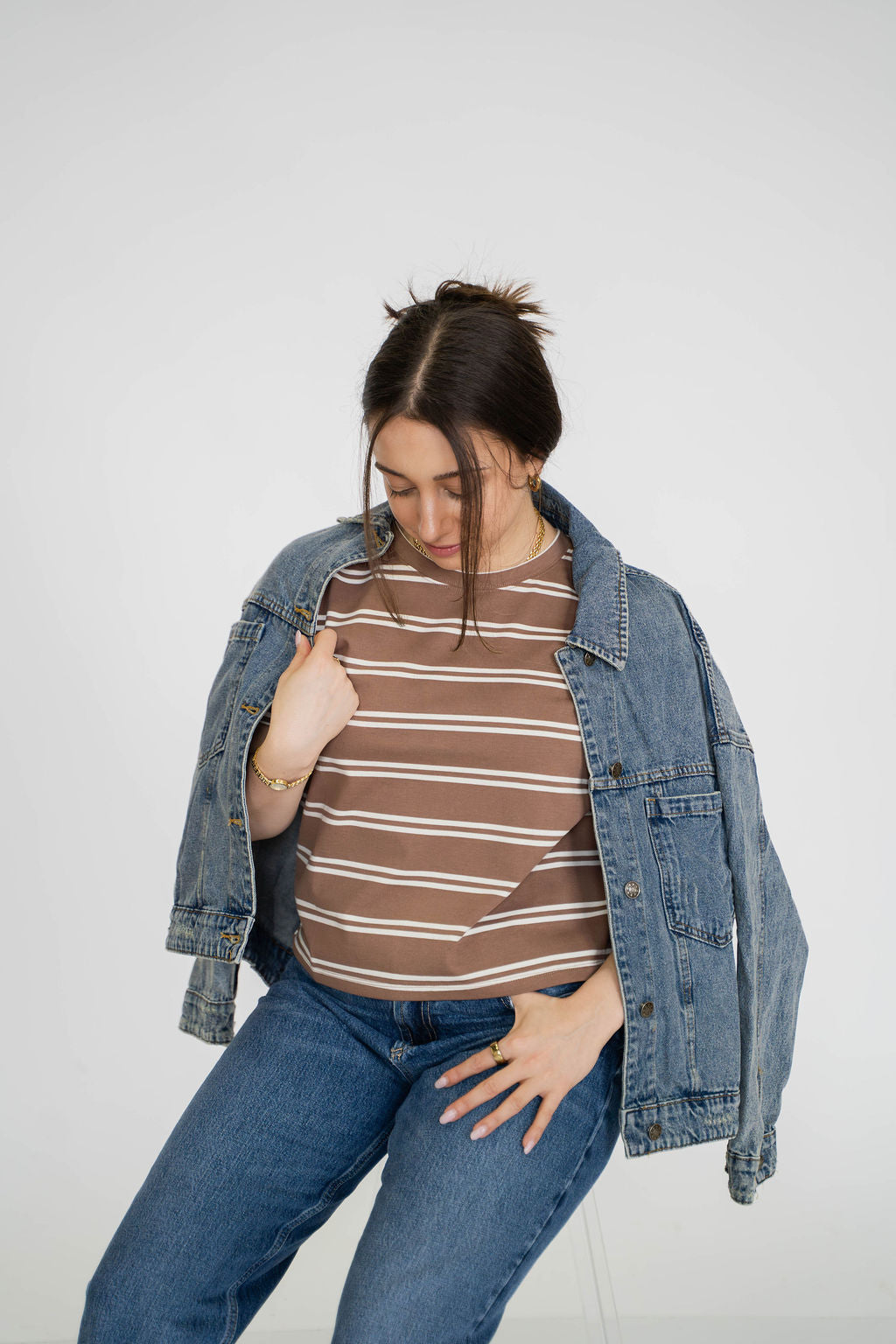 Drift Stripe Tee- Brown/ Cream