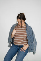 Drift Stripe Tee- Brown/ Cream