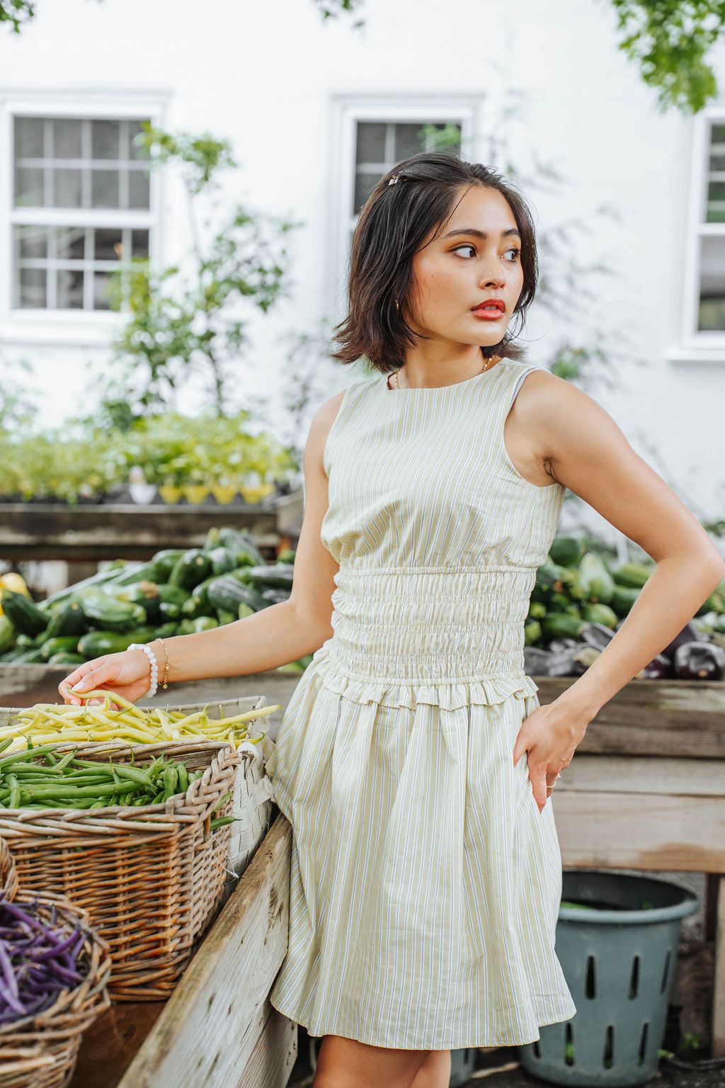 Pinstripe Butter Yellow Fitted Dress