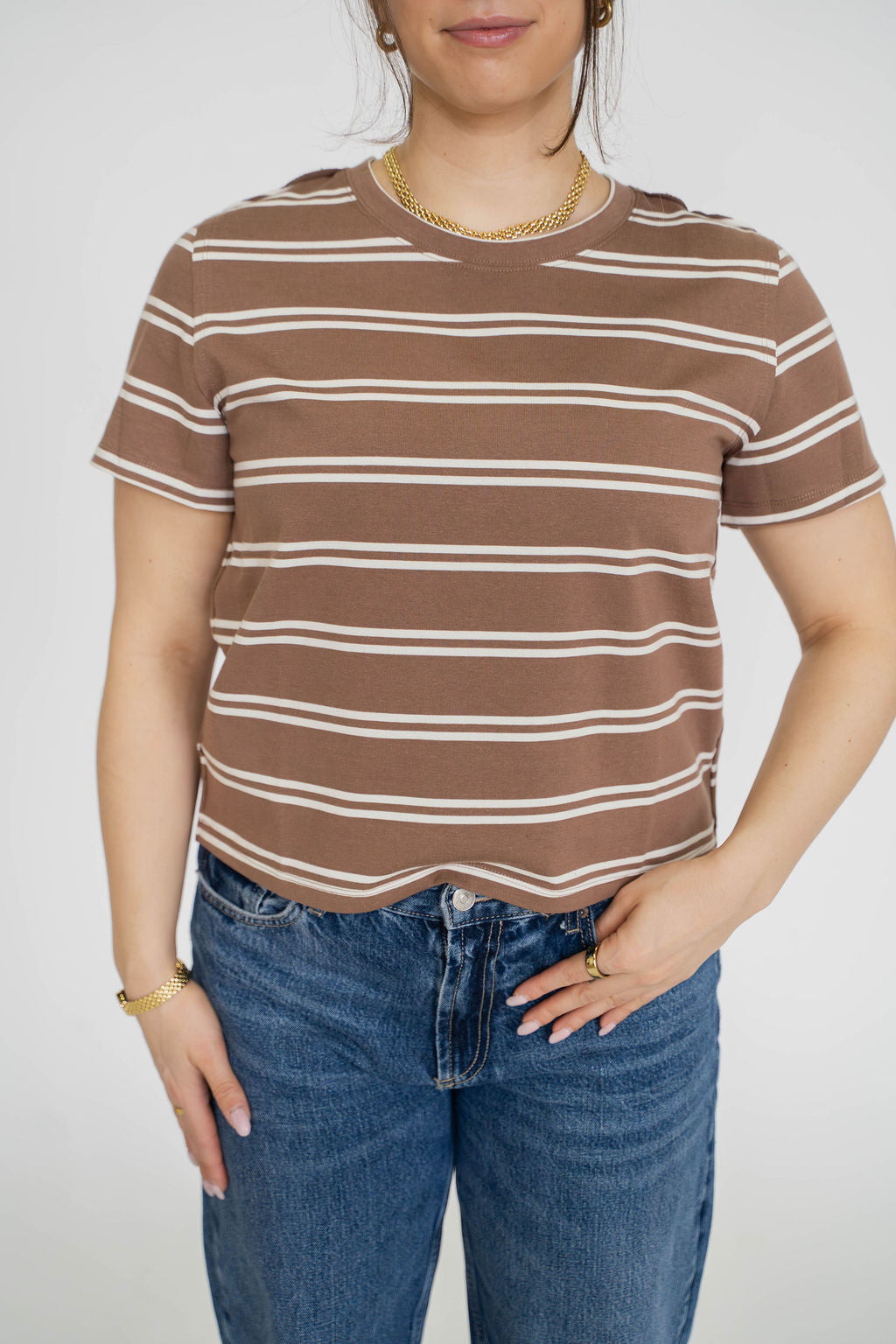 Drift Stripe Tee- Brown/ Cream