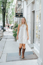 Stone Faux Leather Braided Sleeveless Mini Dress