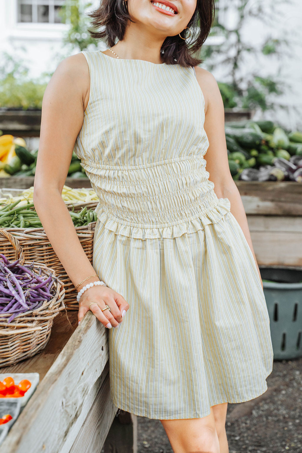 Pinstripe Butter Yellow Fitted Dress Pinstripe Butter Yellow Fitted Dress