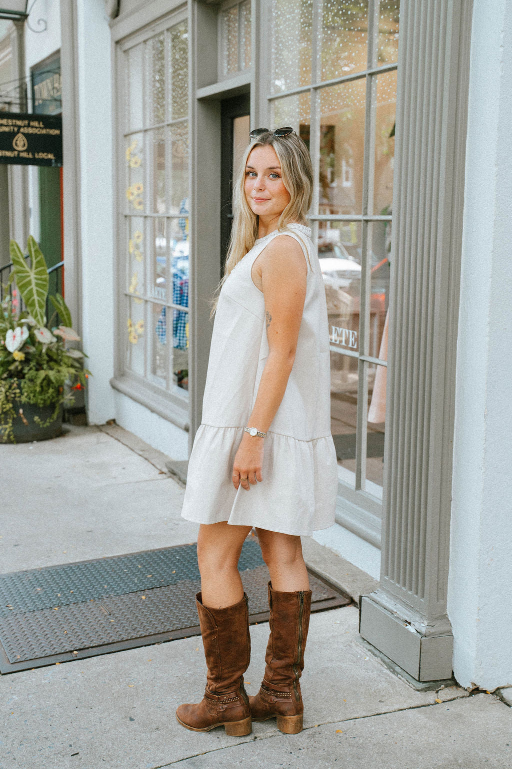 Stone Faux Leather Braided Sleeveless Mini Dress